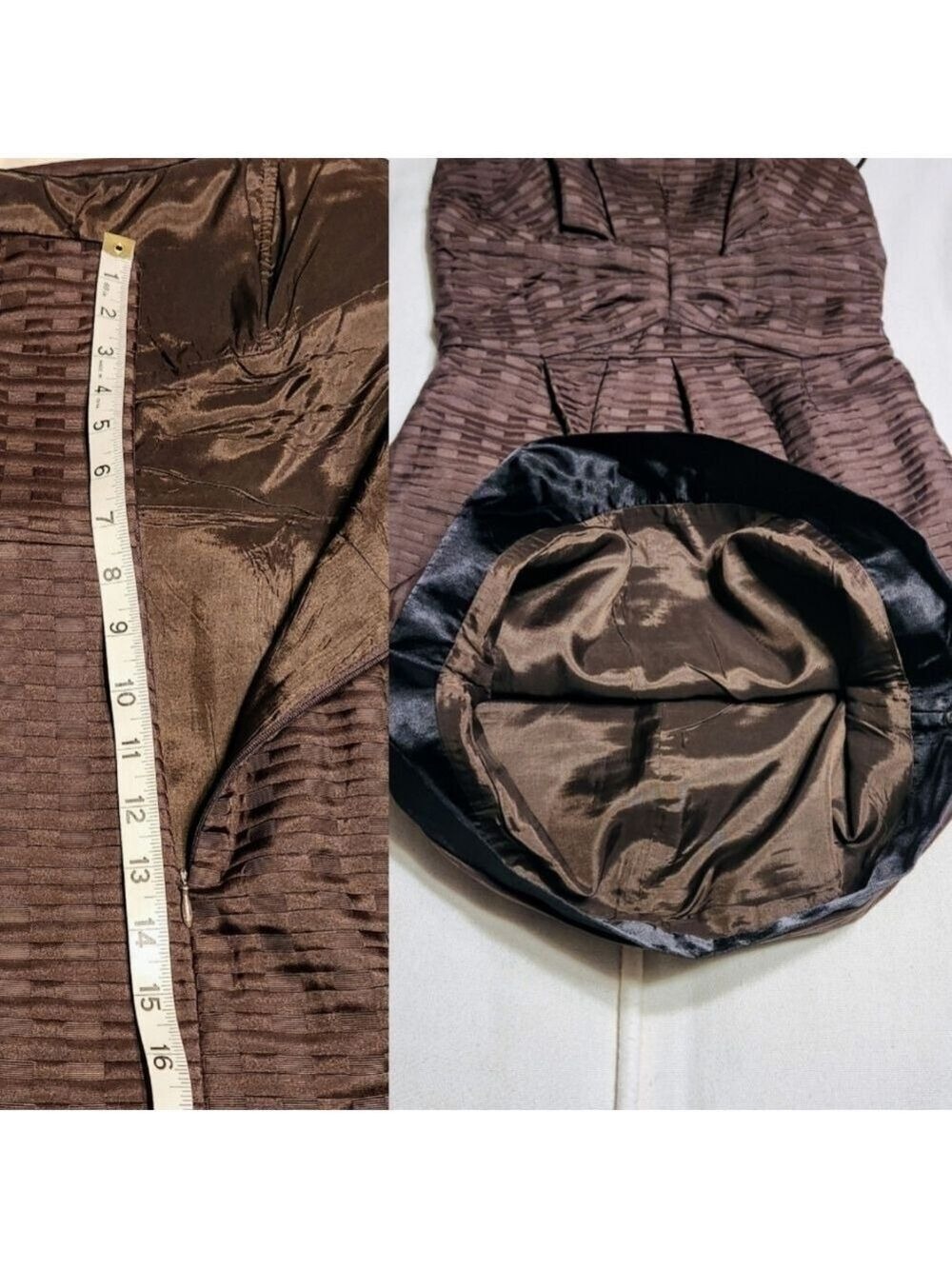 Max and Cleo Brown Pleated Shirred Bodycon Dress Size 4 - Picture 11 of 12